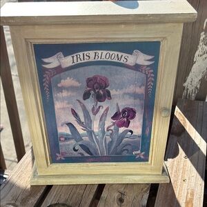 Iris Bloom art vintage wooden wall-mounted cabinet Cream shelves Spring Floral